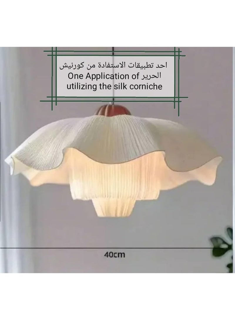 Silk cornice (lampshade cover replacement part), matte pearl white color, length 42 cm, width 20 cm, depth 22 cm, used for decoration, fashion and crafts. - Image 5